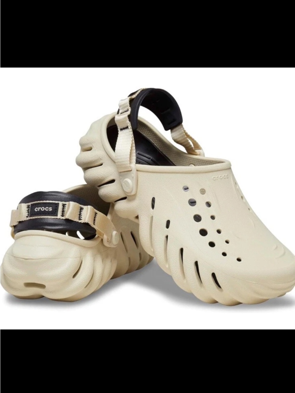 CROCS Beige Ventilated Foam Clog with Black Heel Strap